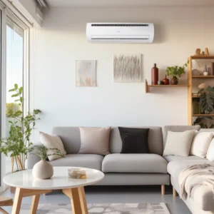 Thermostaat in een gezellige woonkamer